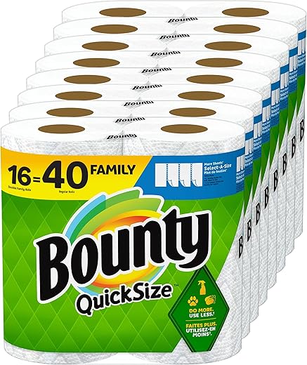 Bounty Quick-Size Paper Towels, White, 16 Family Rolls = 40 Regular Rolls