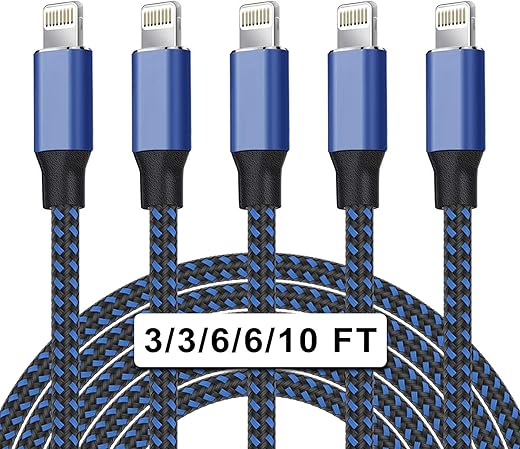 Iphone Charger [Apple Mfi Certified] 5Pack(3/3/6/6/10 Ft) Long Lightning Cable Fast Charging Nylon Braided Usb Cable Iphone Charger Cord Compatible With Iphone 14 13 12 11 Pro Max Xr Xs X 8 7 Plus Se