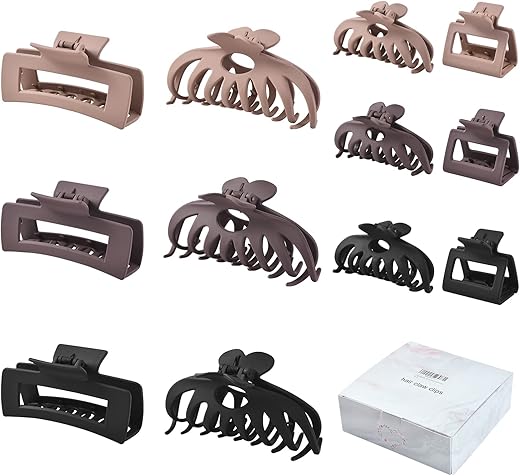 12 Pack Hair Claw Clips Include 4.1 Inch Large Clip And 2 Inch Small Clip For Thick Thin Hair, Strong Hold Jaw Clip Big Non-Slip Matte Hair Clips For Women,Neutral Colors…