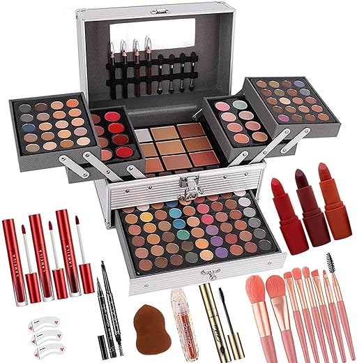 132 Color All- In- One Makeup For Women Full Kit,Professional Makeup Kit,Makeup Gift Set For Women,Girls&Amp;Teens,Include Eyeshadow/Lipstick/Concealer/Lip Gloss/Eyeliner/Mascara（006N2-Silver）