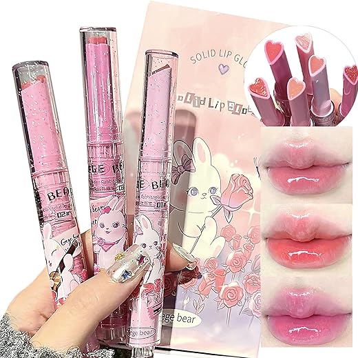 3 Colors Jelly Lipstick Gift Set, Tinted Heart Shape Lip Stain Lip Gloss, Mirror Hydrating Jelly Love Lipstick, Moisturizing Tinted Lip Balm, Vivid Color Glossy Lip Makeup For Girls (A)