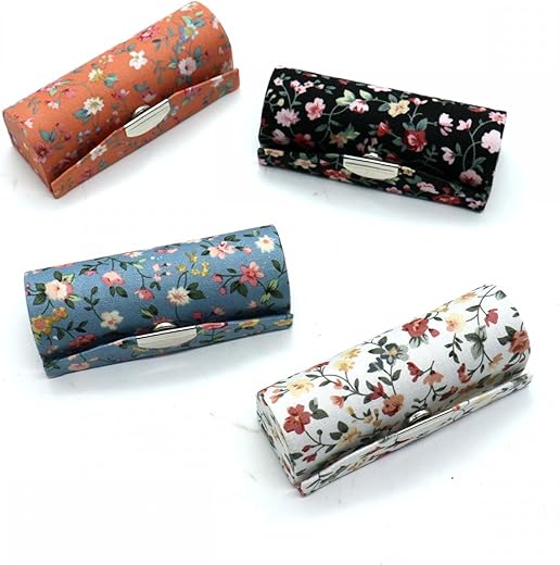 4 Pcs Ladies Floral Lipstick Case Holder With Mirror, Cosmetic Storage Kit Makeup Travel Cases Organizer Bag For Purse