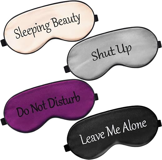 4 Pieces Funny Sleep Mask Silk Eye Mask Soft Blackout Blindfold With Adjustable Strap Sleeping Eye Cover Mask For Women Men Travel, Nap, Meditation (Black, Gray, Pink, Purple)