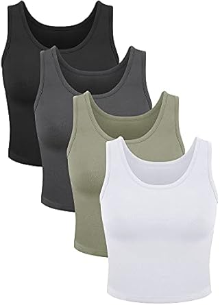 4 Pieces Women Basic Crop Tank Top Short Sleeveless Sports Crop Top