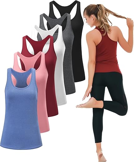 6, 5 Or 3 Pack Workout Tank Tops For Women, Athletic Racerback Sports Tank Tops, Compression Sleeveless Dry Fit Shirts