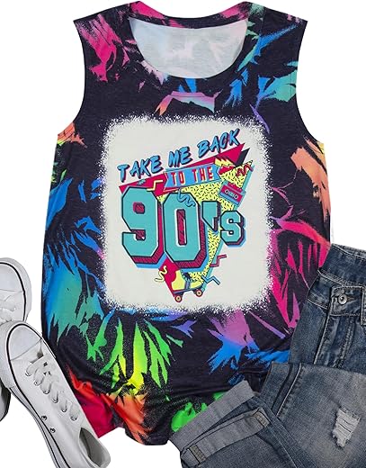 90S Outfit For Women Take Me Back To The 90'S Tank Top Vintage Neon 90S Themed Party Outfit Tops