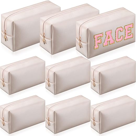 9 Pcs Preppy Makeup Bag Pu Leather Cosmetic Bag Makeup Pouch Plain Cosmetic Pouch Waterproof Toiletry Bags For Traveling Preppy Pencil Case Travel Purse Cosmetic Organizer For Women (Ivory White)