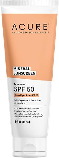 Acure Mineral Sunscreen Spf 50 | With Squalane &Amp; Zinc Oxide, 100% Vegan, 3 Fl Oz