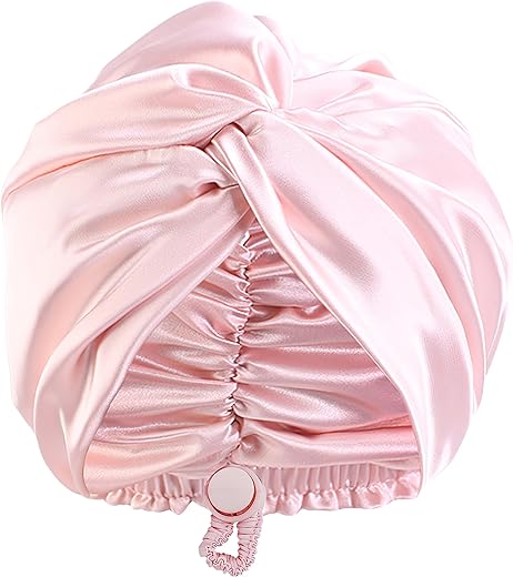 Adjustable Silk Satin Bonnet For Sleeping: Women Night Wrap Sleep Cap Turban For Men, Large Long Curly Hair Braid Stay On Head - Pink