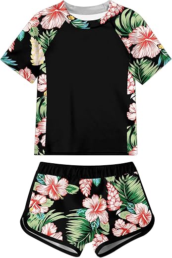 Adukide Girls Rash Guard Swimsuit 2-Piece Bathing Suit Upf 50+ Summer Beach Swimwear Size 7-14T