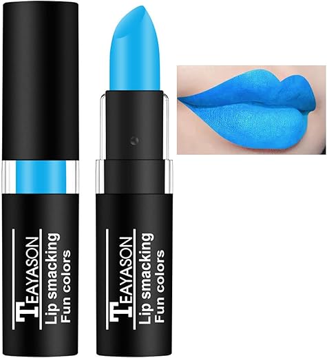 Akary Blue Matte Lipstick Makeup, Long-Lasting Non-Stick Cup Goth Lip Gloss, Vintage Lipstick Cosmetics Party Makeup Gift, Professional Foundation High Impact Color For Women Halloween Party Cosplay