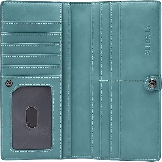 Alldaily Ultra Slim Thin Leather Women Wallet Rfid Blocking Credit Card Holder Bifold Long Ladies Billfold (Purist Blue)