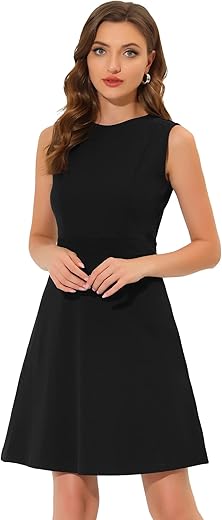 Allegra K Women'S Work Dress Round Neck Solid Color Sleeveless A-Line Casual Office Dresses