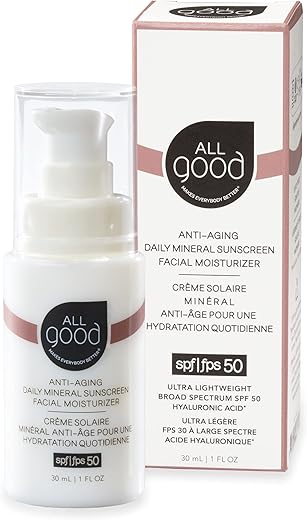 All Good Anti-Aging Daily Mineral Sunscreen Face Moisturizer With Spf 50 Protection | W/Hyaluronic Acid, Niacinamide, Calendula Extract | Hydrating Facial Lotion W/Broad Spectrum Protection - 1Oz