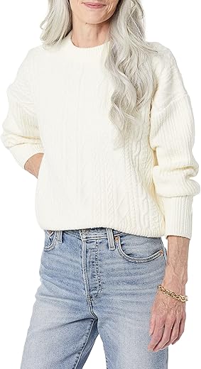 Amazon Essentials Women'S Soft-Touch Modern Cable Crewneck Sweater (Available In Plus Size)