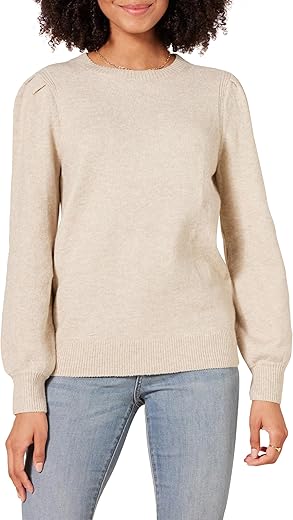 Amazon Essentials Women'S Soft Touch Pleated Shoulder Crewneck Sweater