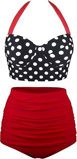 Angerella Women Vintage Polka Dot High Waisted Bathing Suits Bikini Set