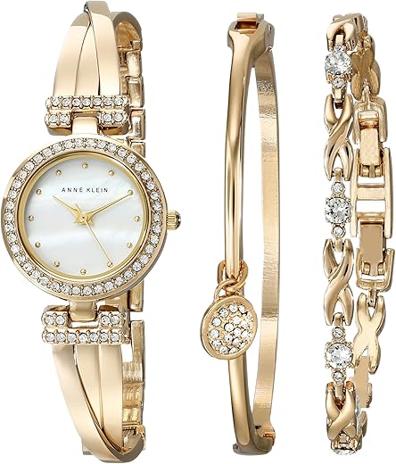 Anne Klein Women'S Premium Crystal Accented Bangle Watch And Bracelet Set