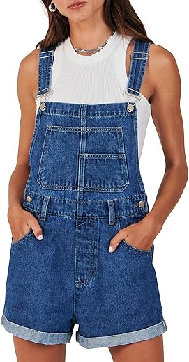 Anrabess Overalls For Women 2024 Summer Casual Loose Fit Adjustable Shorts Denim Overall Rompers Bib Jeans Shortalls Outfits