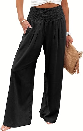 Anrabess Women Linen Palazzo Pants Summer Boho Wide Leg High Waist Casual Lounge Pant 2024 Beach Travel Vacation Outfits