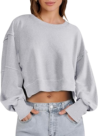 Anrabess Womens Cropped Oversized Sweatshirts Crewneck Long Sleeve Pullover Crop Tops 2024 Fall Teen Girls Preppy Clothes