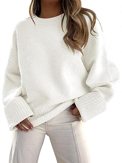 Anrabess Women'S Oversized Crewneck Long Sleeve Fuzzy Knit Casual Chunky Warm 2024 Fall Pullover Sweaters Top Trendy Outfits