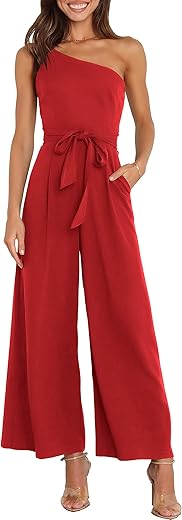 Anrabess Women Summer Dressy Jumpsuits One Shoulder Sleeveless Casual Wide Leg Pants Romper Jumper 2024 Trendy Outfits