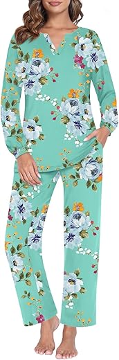 Anyally Plus Size 2 Piece Womens Fall Pajama Sets, Lounge Sleepwear Ladies Pjs Sets With Pockets