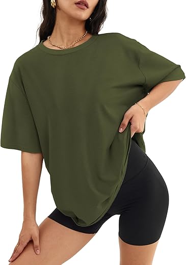 Athmile Womens Oversized T Shirts Loose Fit Crewneck Short Sleeve Tops Summer Casual Blouse Y2K 2024 Basic Tee