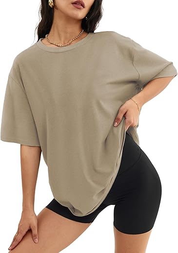 Athmile Womens Oversized T Shirts Loose Fit Crewneck Short Sleeve Tops Summer Casual Blouse Y2K 2024 Basic Tee