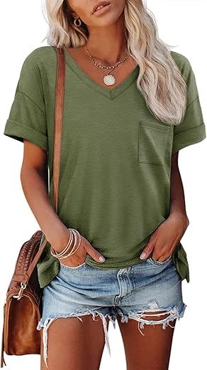 Athmile Womens T Shirts 2024 Short Sleeve V-Neck Shirts Cute Fit Summer Casual Tee Tops S-Xxl