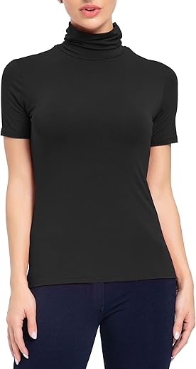 Auhegn Women'S Mock Turtleneck Top Short Sleeve Lightweight Active T-Shirt (S-Xxl)