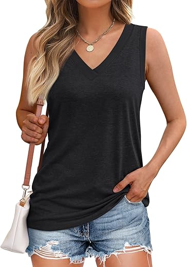 Automet Tank Top Women Casual Soft Summer V Neck Sleeveless Tops 2024 Outfits Clothes