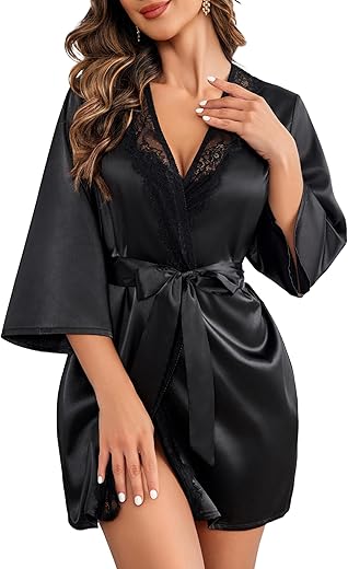 Avidlove Women'S Kimono Robe Short Satin Pure Short Silky Robes