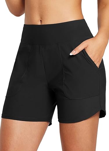 Baleaf Women'S 3&Quot;/5&Quot; High Waisted Swim Board Shorts Quick Dry Swimsuits Bottoms Trunks With Pockets