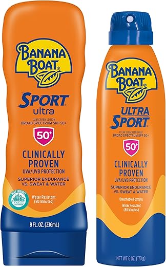 Banana Boat Sport Ultra, Broad Spectrum Spf 50 Sunscreen Lotion + Spray Twin Pack, 8Oz. Sunscreen Lotion And 6Oz. Sunscreen Spray, 2 Count (Pack Of 1)