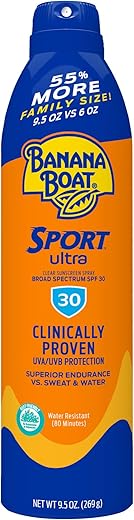 Banana Boat Sport Ultra Spf 30 Sunscreen Spray, 9.5Oz | Banana Boat Sunscreen Spray Spf 30, Oxybenzone Free Sunscreen, Spray On Sunscreen, Water Resistant Sunscreen, Family Size Sunscreen, 9.5Oz