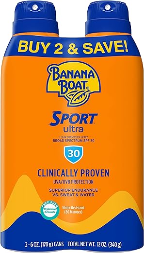 Banana Boat Sport Ultra Spf 30 Sunscreen Spray Twin Pack | Banana Boat Sunscreen Spray Spf 30, Spray On Sunscreen, Water Resistant Sunscreen, Oxybenzone Free Sunscreen Pack, 6Oz Each