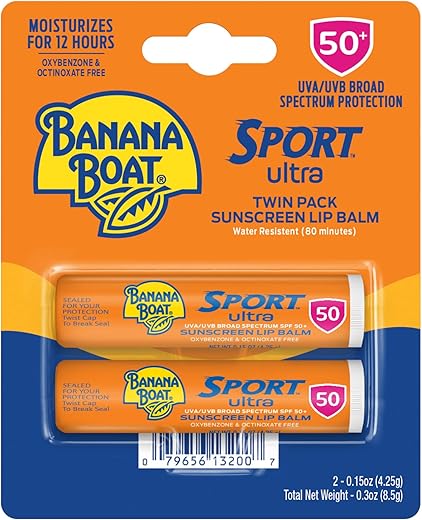 Banana Boat Sport Ultra Spf 50 Lip Sunscreen Twin Pack | Spf Lip Balm Pack, Banana Boat Lip Balm Spf 50, Oxybenzone Free Sunscreen, Lip Sunblock, Travel Size Sunscreen For Lips, 2 Pack