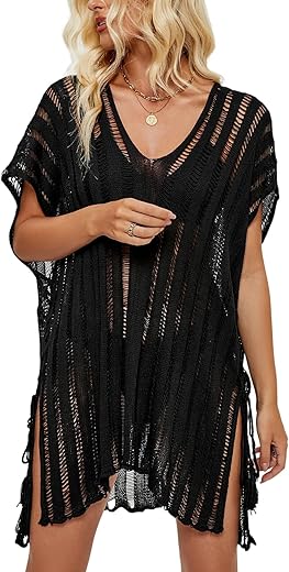 Bathing Suit Cover Ups For Women, Women'S Swimwear Beach Bikini Swimsuit Pool Crochet Side Split Dress