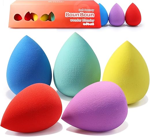 Beakey Makeup Sponge 5 Pcs Set, Makeup Sponges For Foundation, Liquid, Cream And Powder. Latex-Free Boun Boun Beauty Sponge For Blending, Blender For Enhanced Make Up Application, Ideal Gift