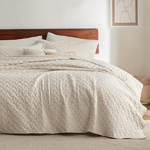 Bedsure Queen Quilt Bedding Set - Lightweight Summer Quilt Full/Queen - Beige Bedspreads Queen Size - Bedding Coverlets For All Seasons (Includes 1 Quilt, 2 Pillow Shams)