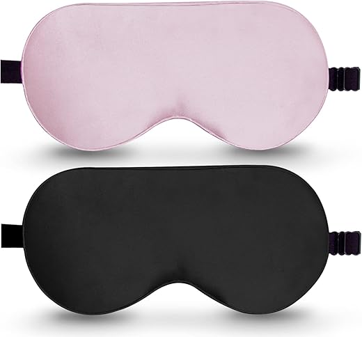 Beevines Sleep Mask, 2 Pack 100% Real Natural Pure Silk Eye Mask With Adjustable Strap For Sleeping, Eye Sleep Shade Cover, Blocks Light Reduces Puffy Eyes Gifts