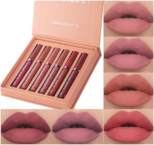 Bestland 6Pcs Matte Liquid Lipstick Makeup Set, Matte Liquid Long-Lasting Wear Non-Stick Cup Not Fade Waterproof Lip Gloss (Set B)