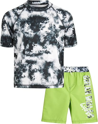 Big Chill Boys' Rash Guard Set - 2 Piece Upf 50+ Sun Protection Swim Shirt And Bathing Suit (4-14)