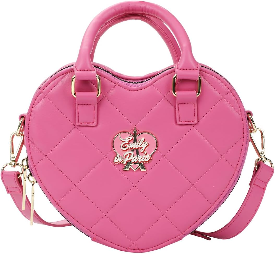 Bioworld Emily In Paris Women'S Pink Heart-Shaped Crossbody Handbag