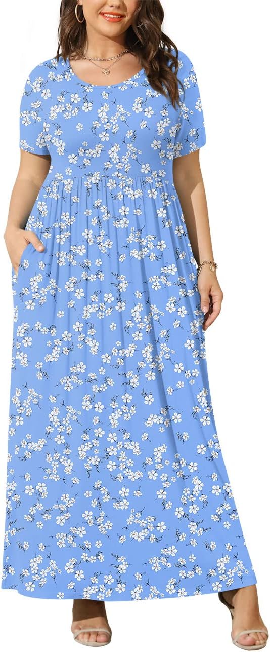 Bishuige Women Summer Xl-6X Plus Size Maxi Dress Long Dresses With Pockets