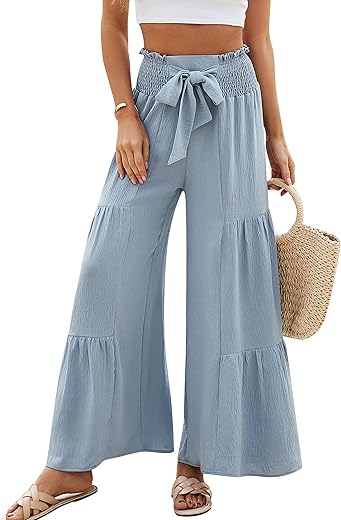 Blooming Jelly Women Linen Pants Summer Vacation Outfits Wide Leg High Waisted Pants Palazzo Flowy Pants Trouser 2024