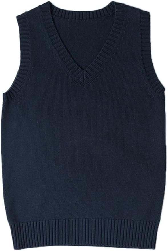 Blostirno Women’s Sweater Vest V Neck Jk Uniform Kint Vests Solid Classic Sleeveless Pullover Sweaters Tops