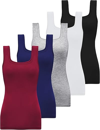 Bqtq 5 Pack Womens Square Neck Tank Tops Sleeveless Ladies Tank Top Undershirts